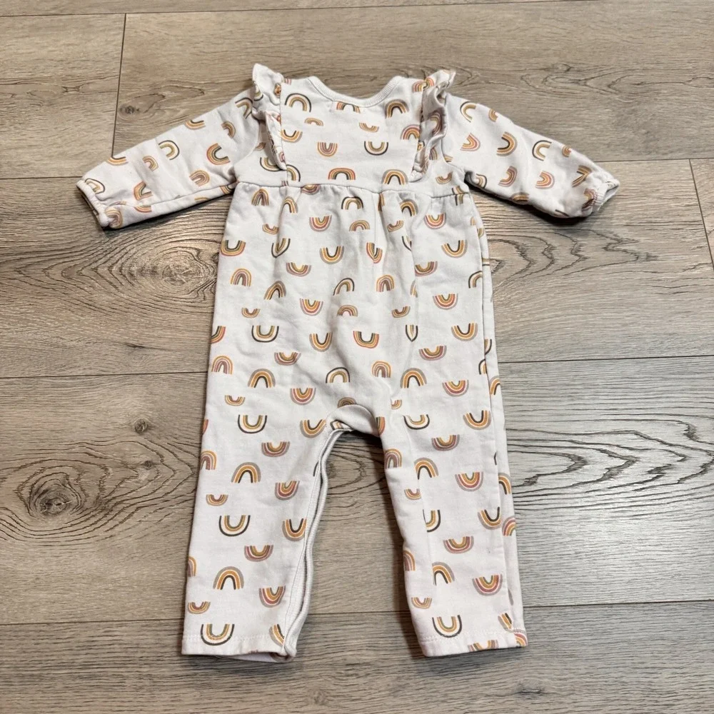 Rabbit & Bear Girls Size 6-9 M French‎ Terry Rainbow Ruffle One piece Outfit